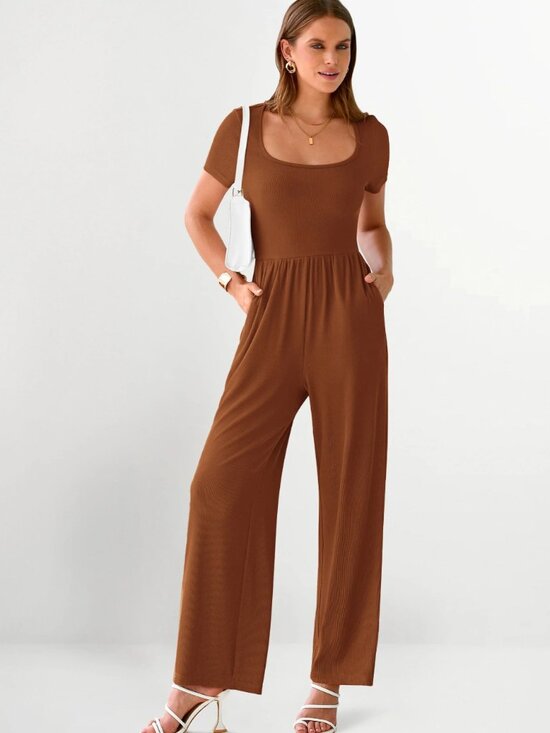 PrettyGarden Pants - Sleeveless Brown Wide-Leg Jumpsuit with Scoop Neckline, NWOT, small